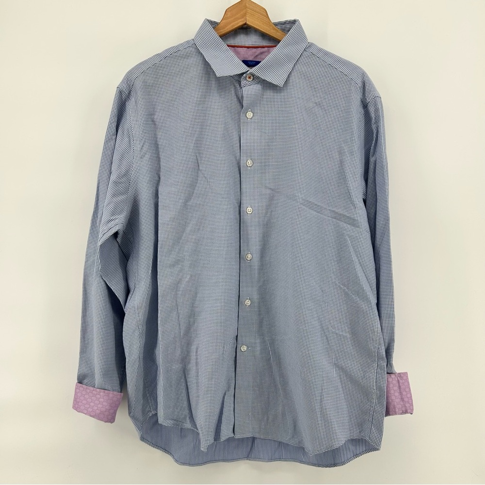 Egara Shirt Mens XL Slim Fit Non-Iron Blue Geometric Flip Cuff Button Up